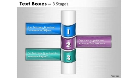 Strategic Management Business Text Boxes 3 Stages Consulting Diagram