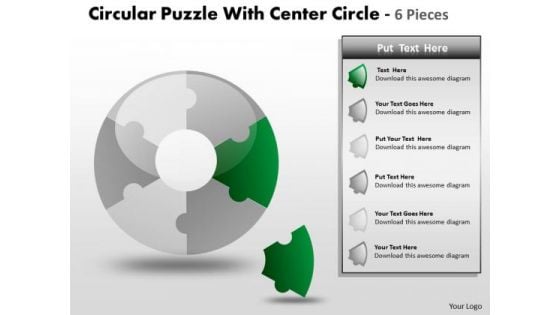 Strategic Management Circular Puzzle With Center Circle 6 Pieces Business Diagram