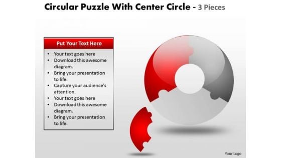 Strategic Management Circular Puzzle With Center Diagram And 3 Pieces Sales Diagram