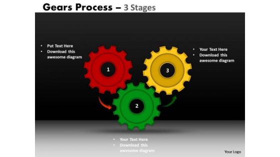 Strategic Management Gears Process 3 Stages Consulting Diagram