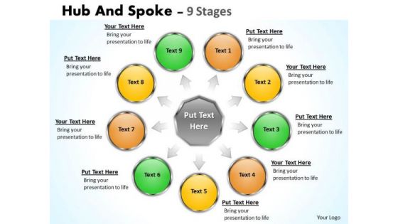 Strategic Management Hub And Spoke 9 Stages Business Diagram