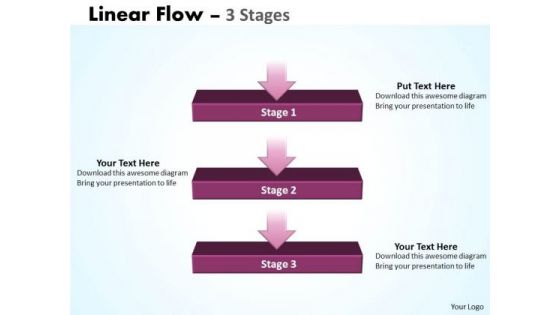 Strategic Management Linear Flow Diagram 3 Stages Sales Diagram