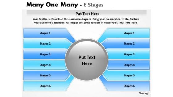 Strategic Management Many One Many 6 Stages Sales Diagram