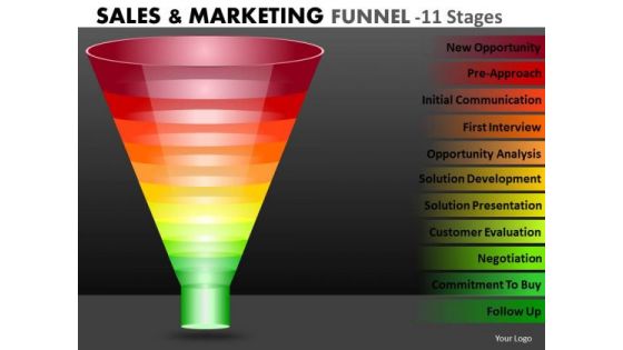 Strategic Management Multicolored Marketing Funnel Diagram With 11 Stages Business Diagram