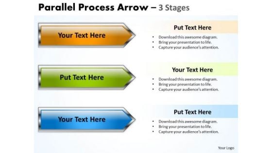 Strategic Management Parallel Process Arrow 3 Stages Sales Diagram