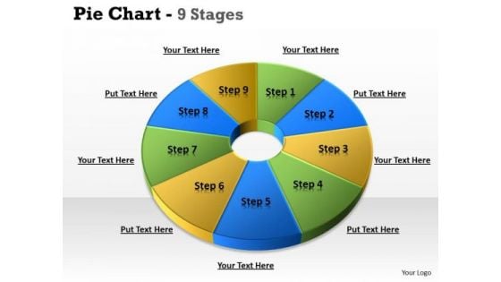 Strategic Management Pie Chart 9 Step Business Diagram