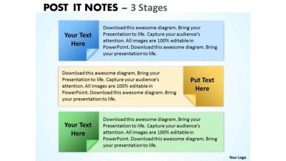 Strategic Management Post It Notes 3 Stages Business Cycle Diagram