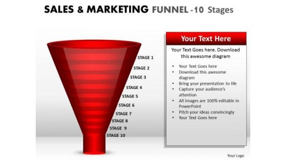 Strategic Management Sales And Marketing Funnel 10 Stages Business Diagram