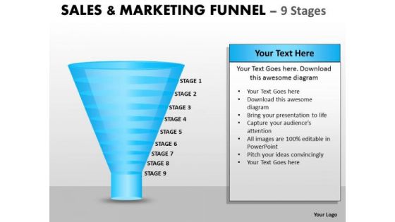 Strategic Management Sales And Marketing Funnel With 9 Stages Business Diagram