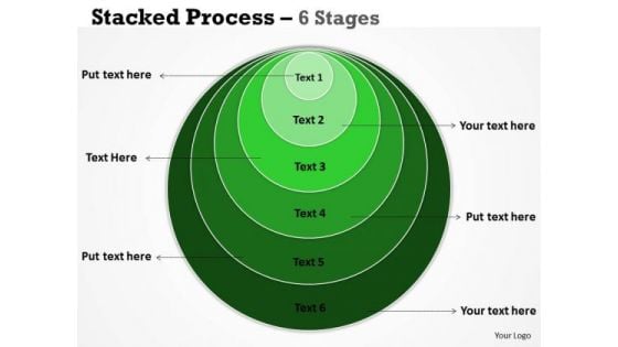 Strategic Management Stacked Process Green 6 Stages Sales Diagram