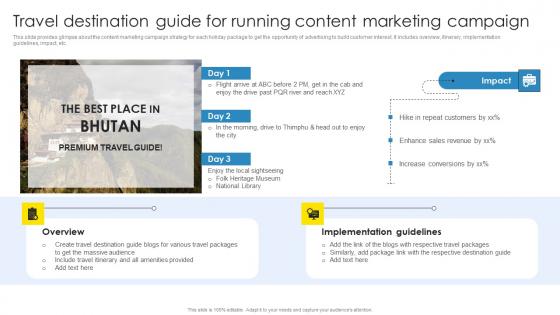 Strategic Marketing Plan Travel Destination Guide For Running Content Marketing Icons Pdf