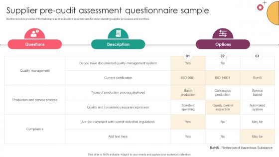 Strategic Supplier Evaluation Supplier Pre Audit Assessment Questionnaire Sample Strategic Supplier Evaluation Supplier Pre Audit Assessment Questionnaire Sample