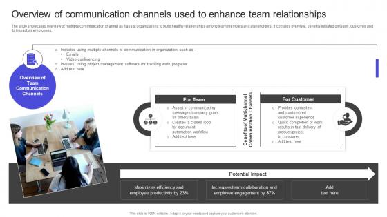 Strategies To Build Meaningful Overview Of Communication Channels Used To Enhance Team Slides PDF