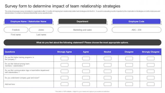Strategies To Build Meaningful Survey Form To Determine Impact Of Team Relationship Professional Pdf