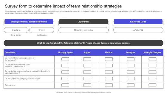 Strategies To Build Meaningful Survey Form To Determine Impact Of Team Relationship Professional Pdf