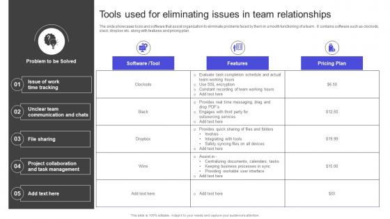 Strategies To Build Meaningful Tools Used For Eliminating Issues In Team Relationships Introduction PDF