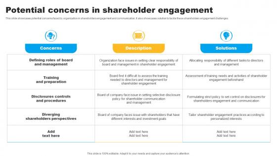 Strategies To Maintain Effective Relationships Potential Concerns In Shareholder Background Pdf