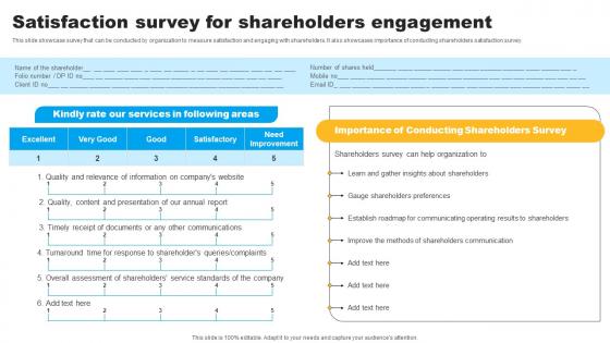 Strategies To Maintain Effective Relationships Satisfaction Survey For Shareholders Formats Pdf