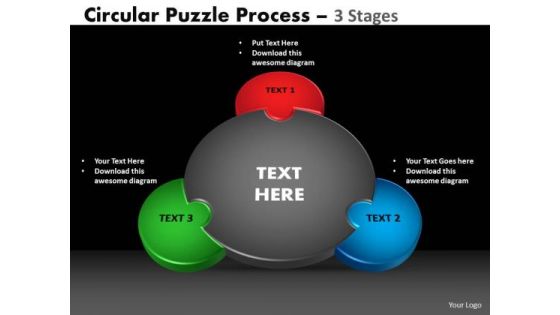 Strategy Diagram 3 Stages Circular Puzzle Process Strategic Management