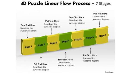 Strategy Diagram 3d Puzzle Linear Flow Process 7 Stages Business Cycle Diagram