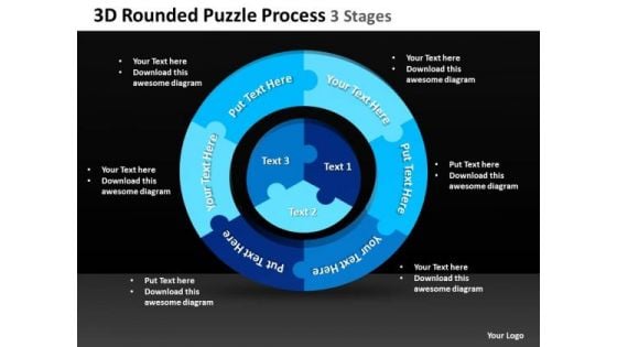 Strategy Diagram 3d Rounded Puzzle Process 3 Stages 4 Sales Diagram