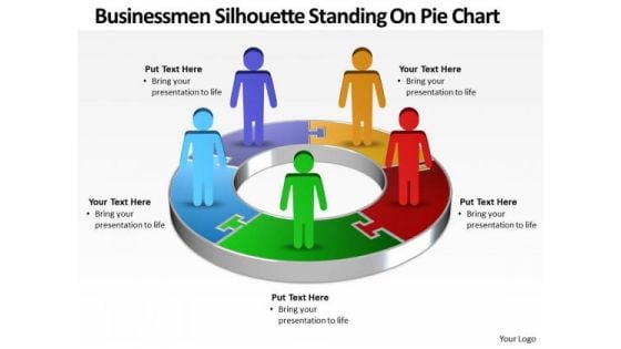 Strategy Diagram Busines Men Silhouettes Standing On Pie Chart Sales Diagram