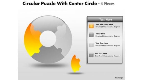 Strategy Diagram Circular Puzzle With Center Circle 4 Pieces Business Diagram