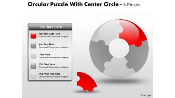 Strategy Diagram Circular Puzzle With Center Circle 5 Pieces Business Diagram