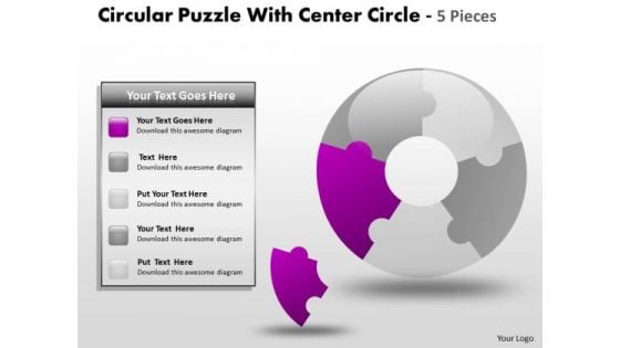 Strategy Diagram Circular Puzzle With Center Circle 5 Pieces Sales Diagram