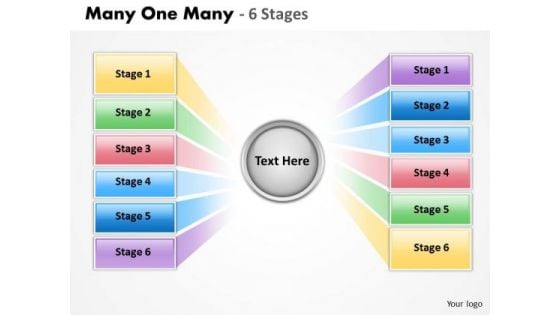 Strategy Diagram Many One Many 6 Stages Business Diagram