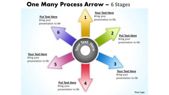 Strategy Diagram One Many Process Arrow 6 Stages Strategic Management