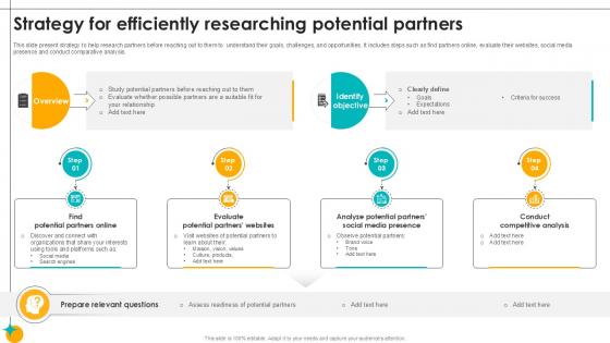Strategy For Efficiently Researching Potential Partners Partner Relationship Ppt Slides