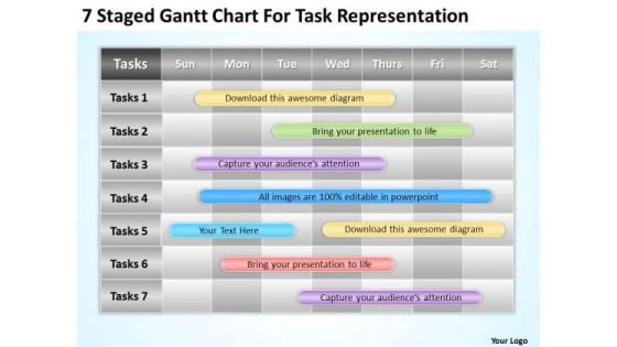 Strategy PowerPoint Template 7 Staged Gantt Chart For Task Representation Ppt Slides