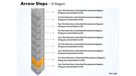 Strategy PowerPoint Template Green And Orange Arrow 9 Stages Business Plan Image