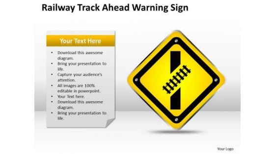 Strategy PowerPoint Template Railway Track Ahead Warning Sign Ppt Slides
