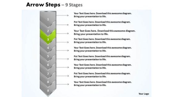 Strategy Ppt Background Green And Orange Arrow 9 States Diagram 4 Image