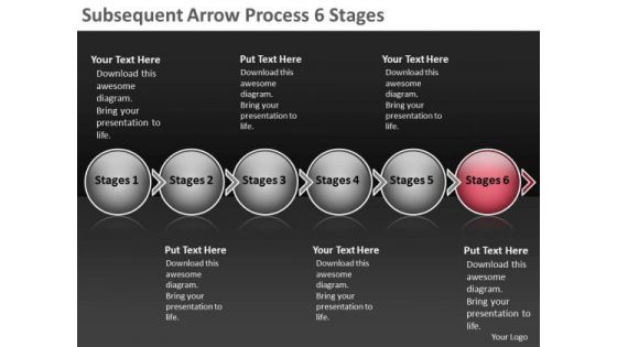 Subsequent Arrow Process 6 Stages Flowcharting Tools PowerPoint Slides