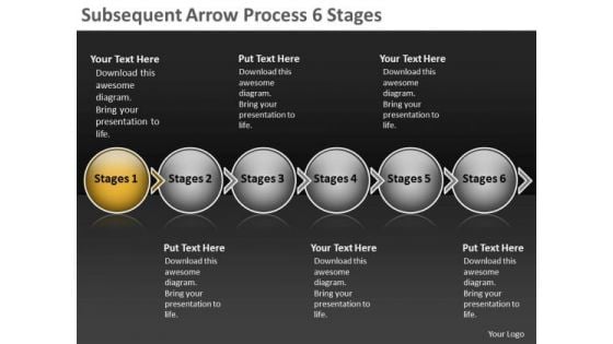 Subsequent Arrow Process 6 Stages Free Flow Chart Slides PowerPoint