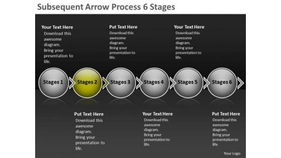 Subsequent Arrow Process 6 Stages Network Mapping Freeware PowerPoint Slides