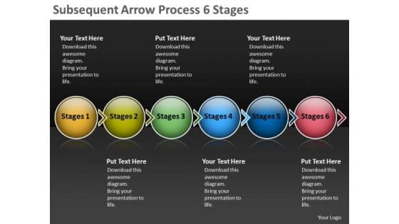 Subsequent Arrow Process 6 Stages Production Flow Charts PowerPoint Templates