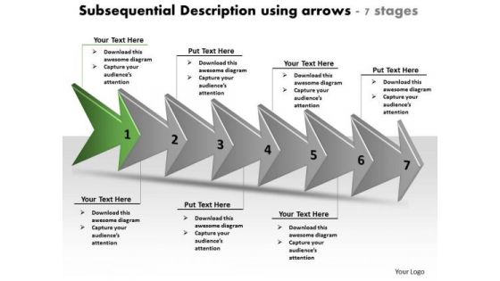 Subsequential Description Using Arrows 7 Stages Flow Chart Examples PowerPoint Templates