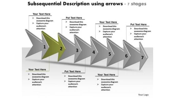 Subsequential Description Using Arrows 7 Stages Flowchart Tool PowerPoint Templates