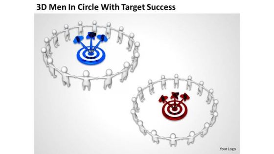 Successful Business Men 3d Circle With Target PowerPoint Slides