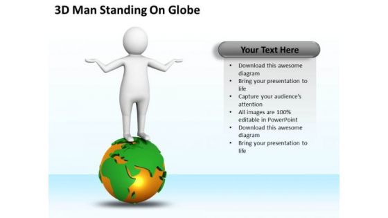 Successful Business Men 3d Man Standing On Globe PowerPoint Templates Ppt Backgrounds For Slides