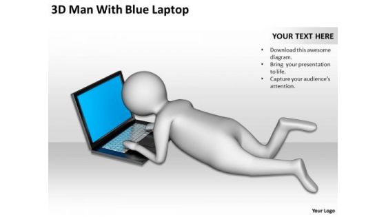 Successful Business Men 3d Man With Blue Laptop PowerPoint Slides