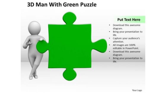 Successful Business Men 3d Man With Green Puzzle PowerPoint Templates