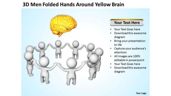 Successful Business Men Hands Around Yellow Brain PowerPoint Templates Ppt Backgrounds For Slides