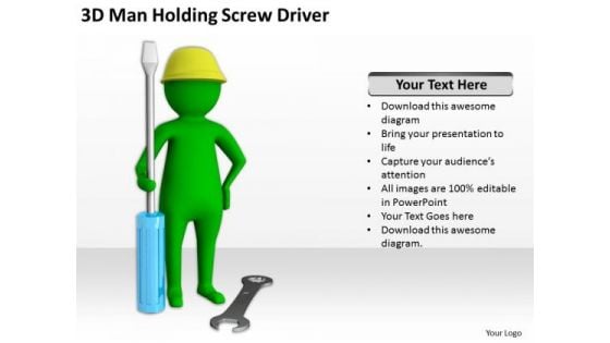 Successful Business People 3d Man Holding Screw Driver PowerPoint Templates