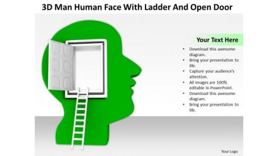 Successful Business People 3d Man Human Face With Ladder And Open Door PowerPoint Slides