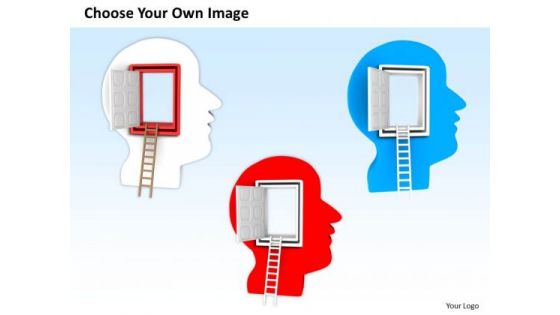 Successful Business People 3d Man Human Face With Ladder And Open Door PowerPoint Slides